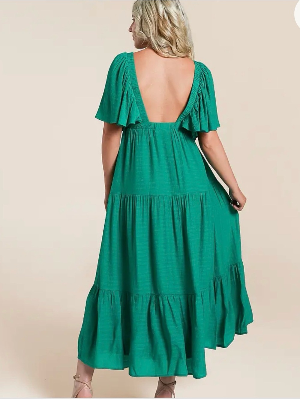Willow & Root Ruffle Midi Dress Green Medium New - Picture 4 of 6